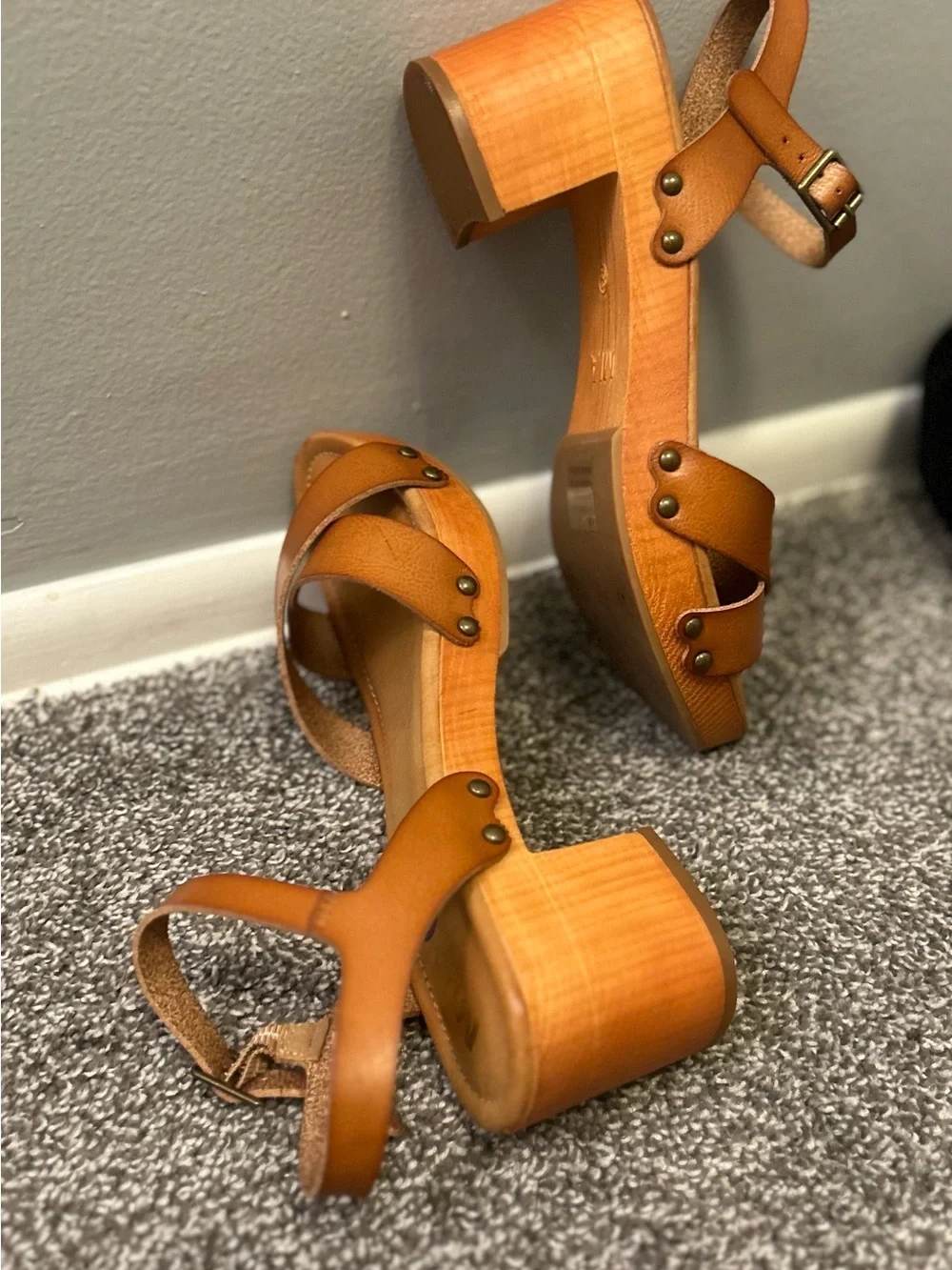 MIA Orange Cross-Strap Block Heel Sandals
